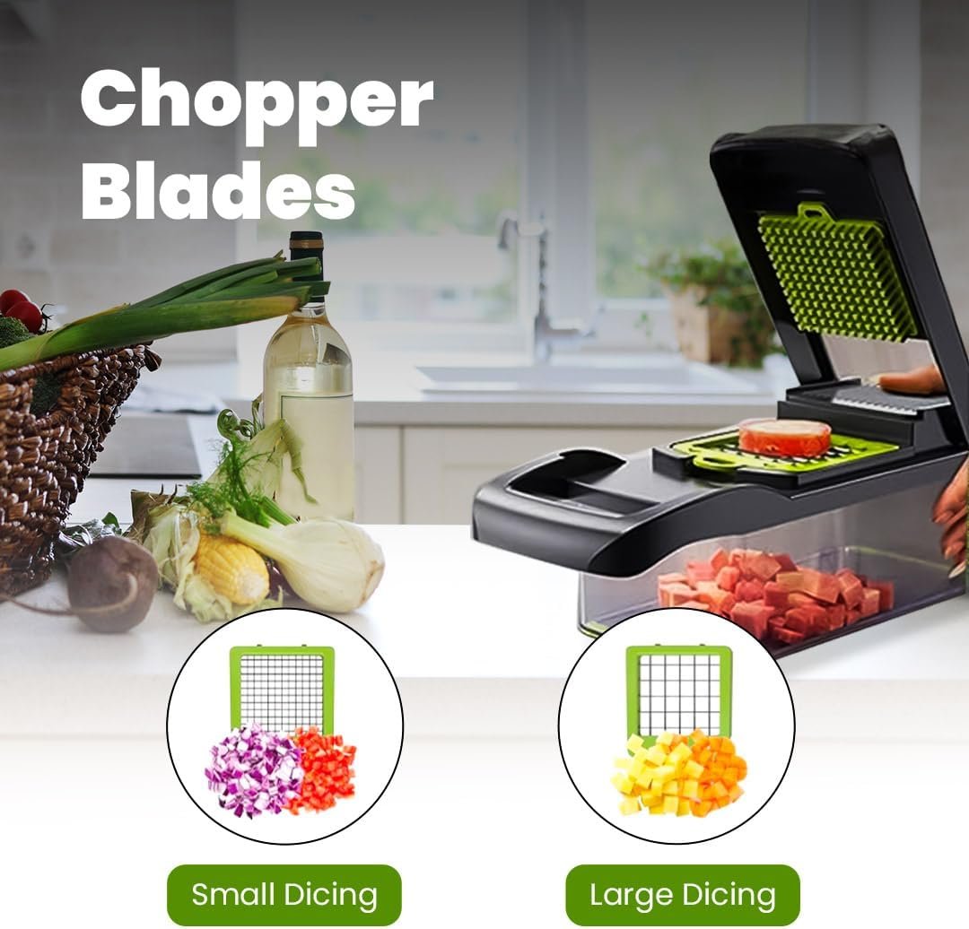 14-in-1 Vegetable Chopper, Mandoline Slicer and Food Processor - Kitchen Essentials for Effortless Food Prep - Includes Salad Spinner, Cheese Grater, Onion Chopper, French Fry Cutter, and More