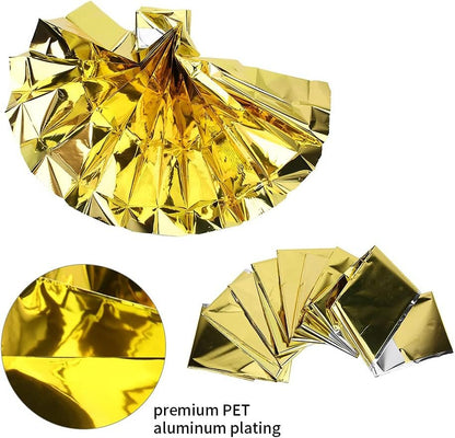 5PCS Emergency Mylar Thermal Blankets, Camping Emergency Blankets Heat Reserve Reflective Blanket for Outdoors, Survival Reflective Thermal First Aid Foil Blanket(Gold)