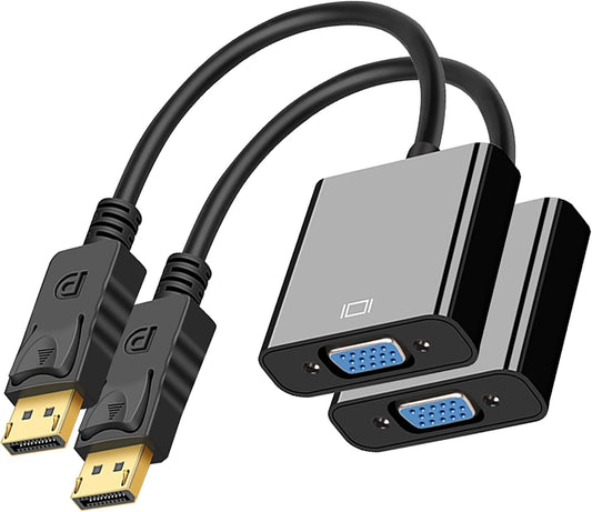 tunghey 2Pack DisplayPort (DP) to VGA Adapter, Gold-Plated Display Port to VGA Adapter (Male to Female) for Computer, Desktop, Laptop, PC, Monitor, Projector, HDTV