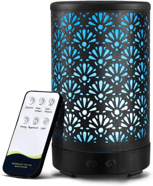 Devanti Aroma Diffuser, 100ml Air Humidifier Purifier Essential Oils Car Freshener Vaporizer Aromatherapy Diffusers Scent Booster Home Office Bedroom Humidifiers Steam, 7 Led Light Fan Black