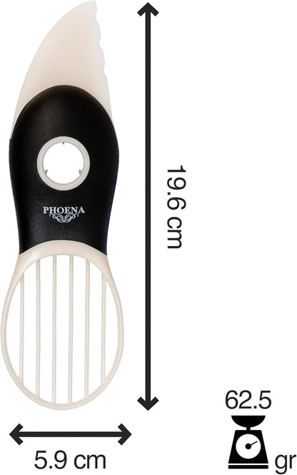 PHOENA Avocado Tool Fruit Slicer Pitter 3 in 1 White & Black Kitchen Gadget Tool Comfortable to Grip Core Remover Food Safe Fruit & Vegetable