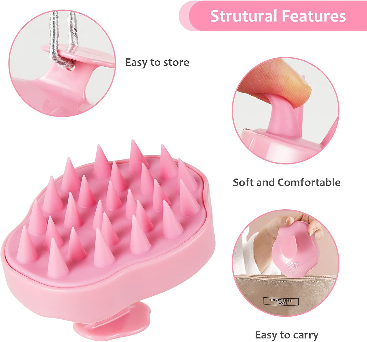 Soft Silicone Hair Scalp Massager Shampoo Brush for Wet Dry Oily Curly Straight Thick Thin Rough Long Short Natural Men Women Kids Pets Hair Care Tools（Pink