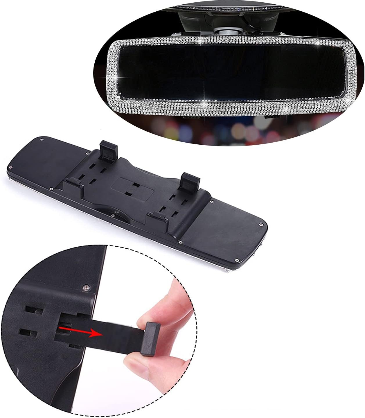 Bling Rhinestone Car Rear View Mirror, Mirror with Crystal Diamonds Rhinestones for Women,Car Interior Trim. ( Sliver )