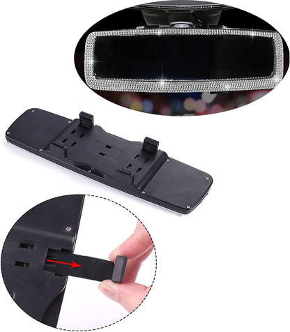 Bling Rhinestone Car Rear View Mirror, Mirror with Crystal Diamonds Rhinestones for Women,Car Interior Trim. ( Sliver )
