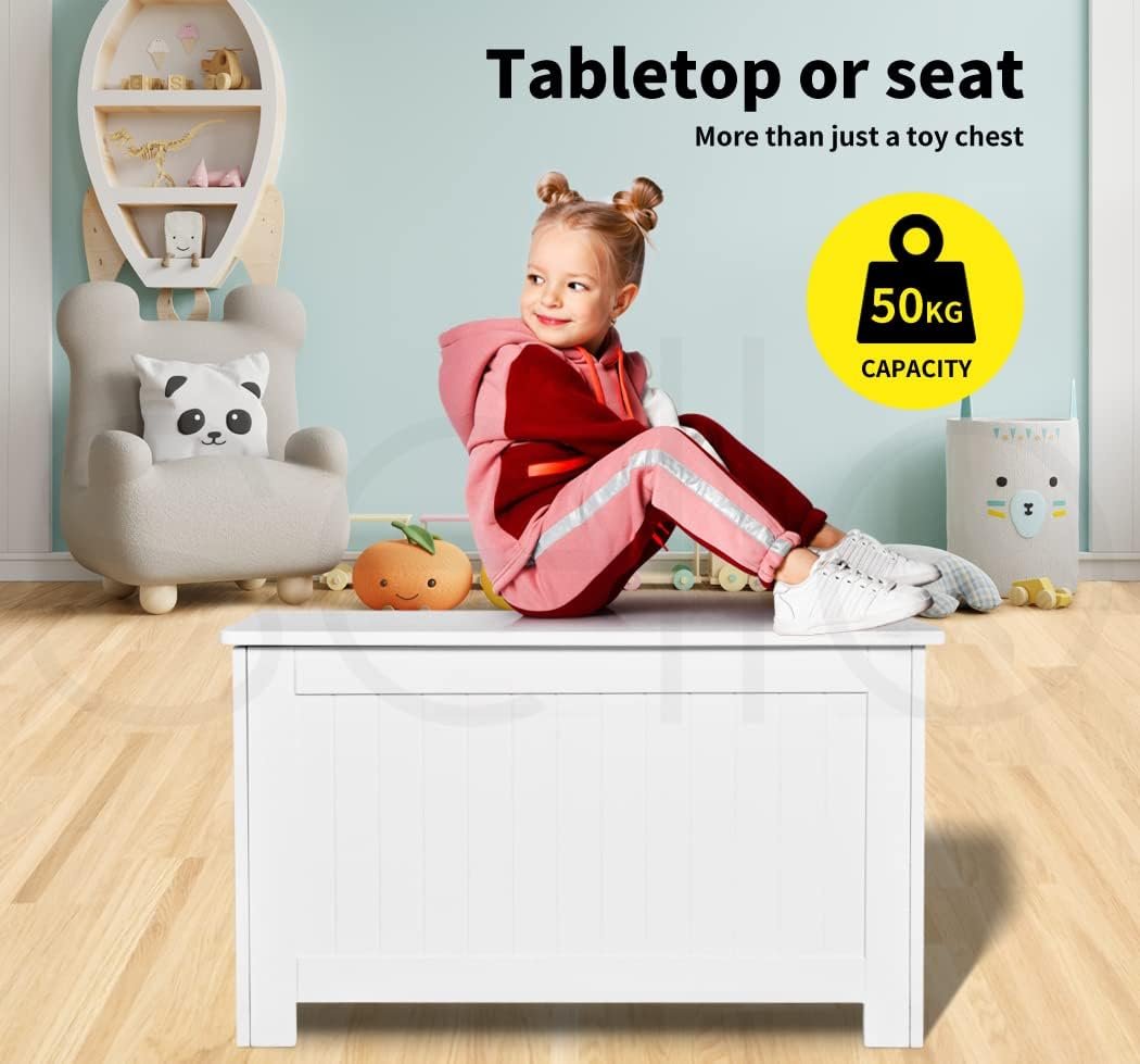 Levede Kids Toy Box Storage Chest Cabinet White Container Clothes Organiser Children Unit Bookshelf Trunk Shelf Bedroom Wooden (81cm x 40cm x 46.5cm (L x W x H), White)