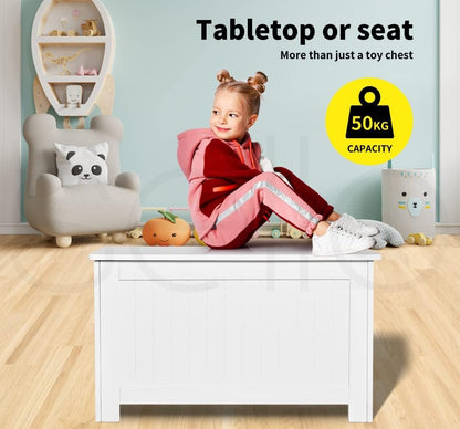 Levede Kids Toy Box Storage Chest Cabinet White Container Clothes Organiser Children Unit Bookshelf Trunk Shelf Bedroom Wooden (81cm x 40cm x 46.5cm (L x W x H), White)