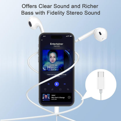 Apple Earbuds with USB C Wired Earphones Noise Canceling Isolating with USB-C Plug (Built-in Microphone & Volume Control) for Phone 15 Android Smartphone and Other USB C Type C Device