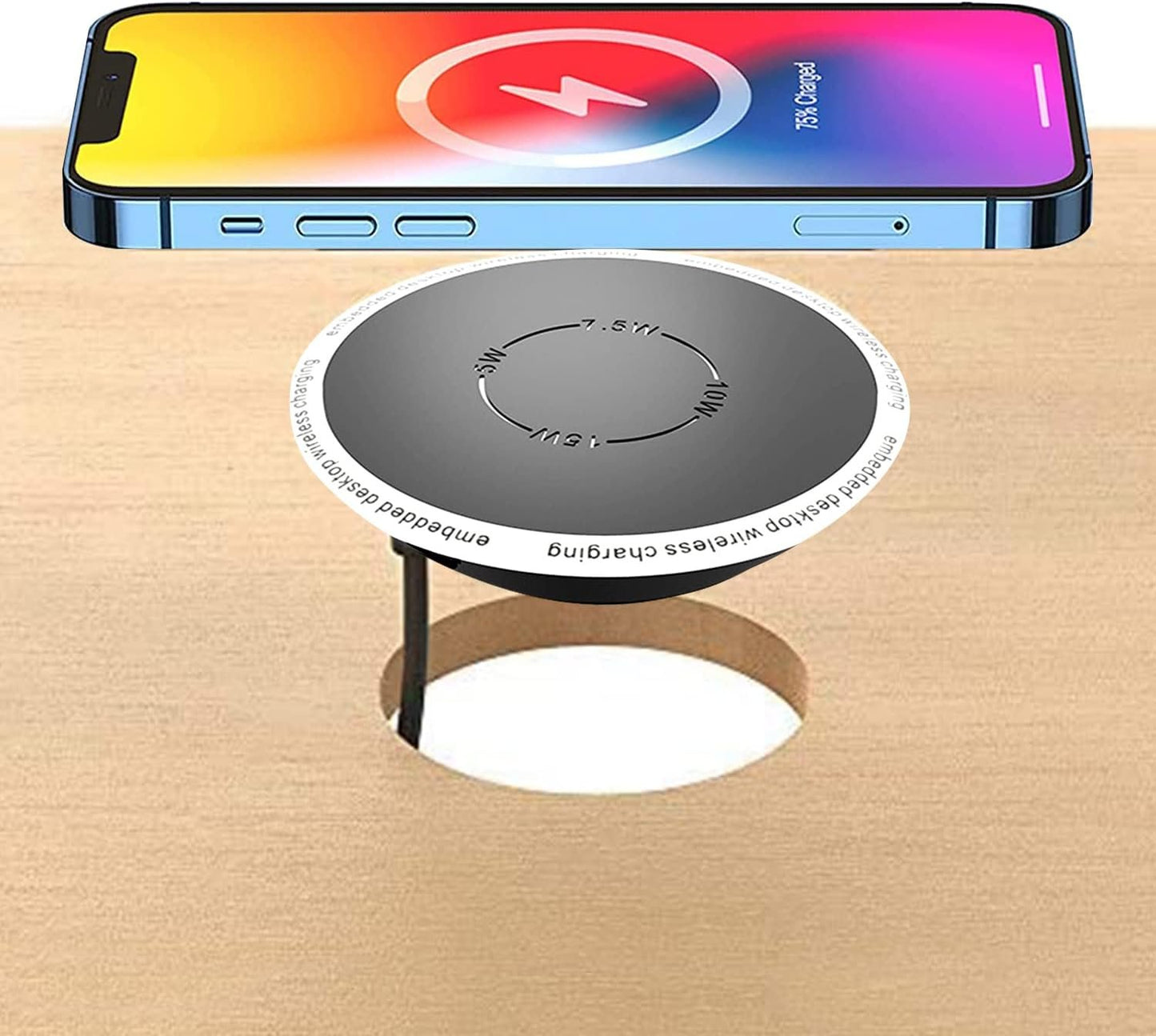 Embedded Desktop Wireless Charger - QI Standard Fast Charging Station 5W/7.5W/10W/15W, Invisible Wireless Charger Compatible with iPhone 12, 11, XS