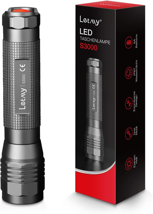 LETMY LED Flashlight, Brightest Tactical Flashlight, High Lumen Waterproof Flashlights with 3 Modes, Adjustable Mini Flashlight, Small Flashlight for Outdoor Camping Walking Emergency