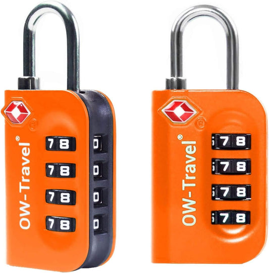 TSA Approved Luggage Locks Suitcase Locks OW-Travel 4 Digit Security Padlock, Combination Padlocks, Code Lock for Zipper, Luggage, Bag, Case, Backpack, Gym Locker, Tool Box, Outdoor, 03b) Orange 4