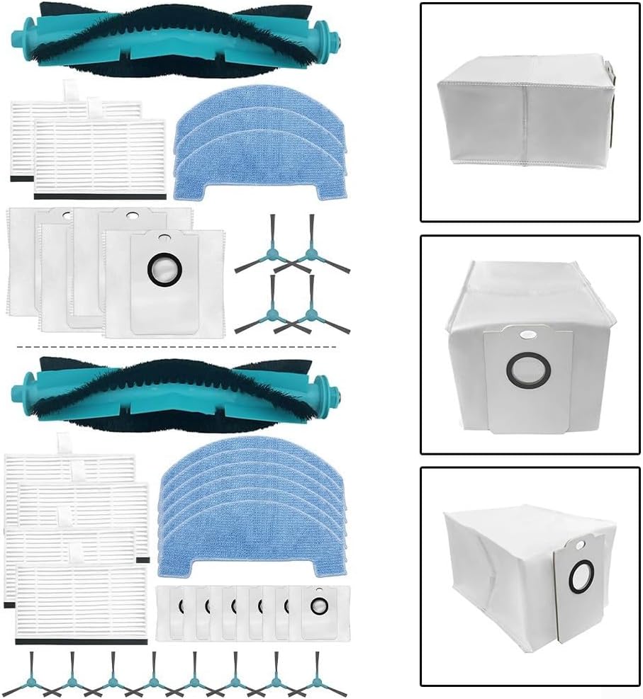 Cleaning Essentials for Conga 2499 Ultra Main Brush, Side Brush and Complete Filter Mop Cloth Dust Bag Set (B)