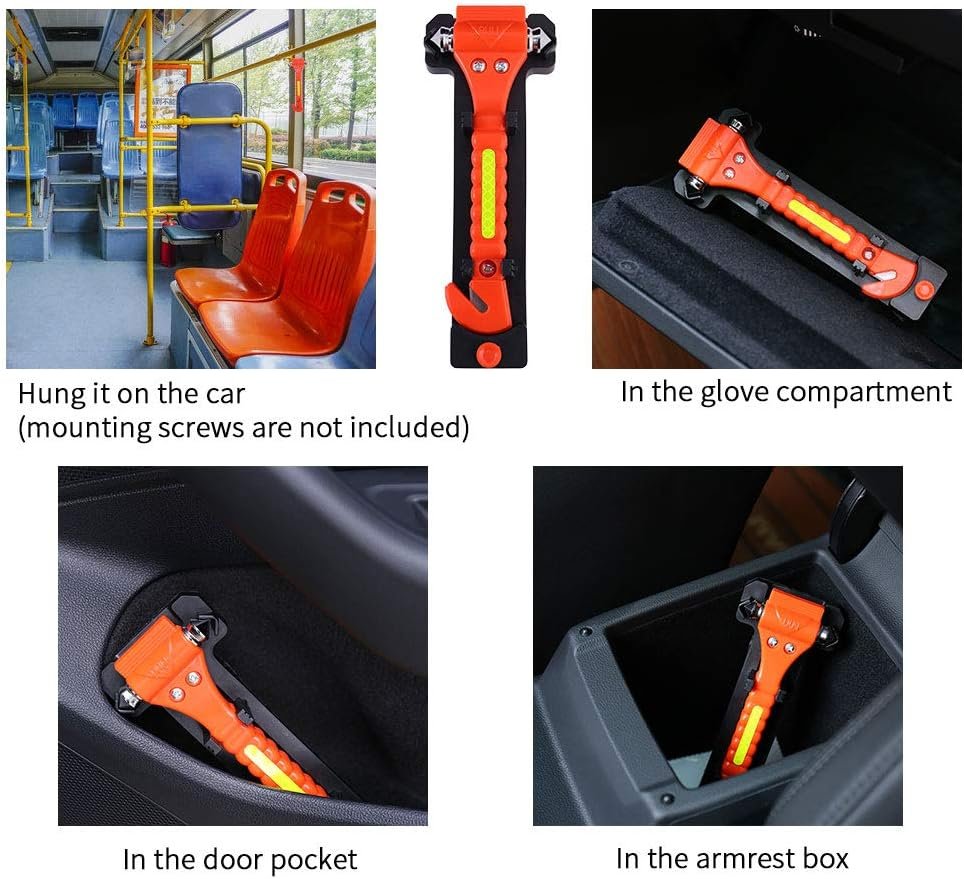 4 PCS GoDeCho Car Emergency Escape Window Breaker and Seat Belt Cutter Hammer with Light Reflective Tape,Life Saving Survival Kit