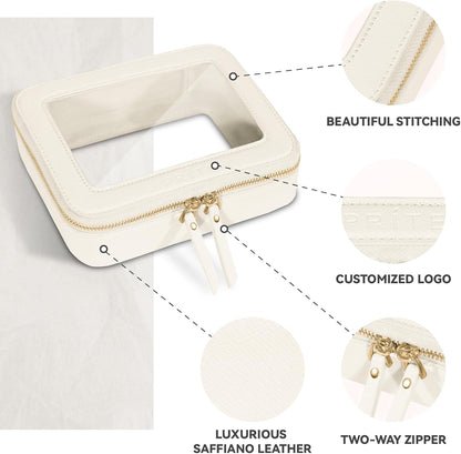 Prite Clear Makeup Bag Cosmetic Organizer Case Waterproof Travel Toiletry Bag Skincare Pouch with Golden Zipper(Beige)