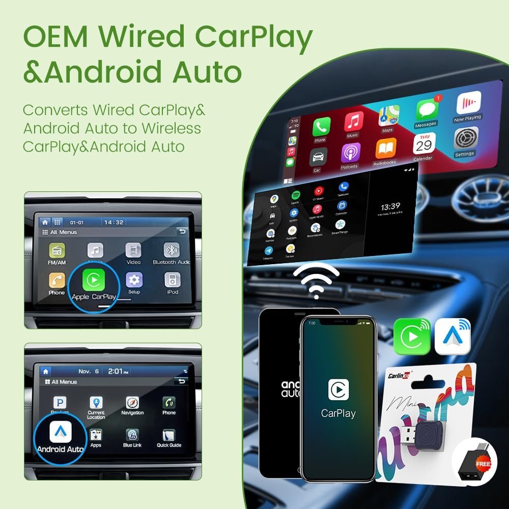 Wireless CarPlay Adapter CarlinKit Mini Ultra – 2 in 1 for Android Auto, Plug & Play Wired to Wireless Converter, Fastest Connection for Factory OEM Car 2019+ Models