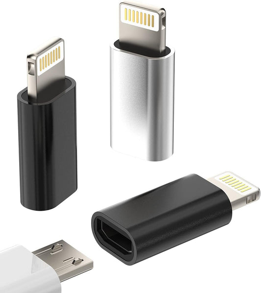 Micro USB Female to Lightning Male Adapter(3pack)Android Charge Cable Port Connector for Apple iPhone 11 12 13 14 Pro Max Mini Xs Se 7 6 X 8 Plus Ipad Charging Cord Data Sync Charger Converter Dongle