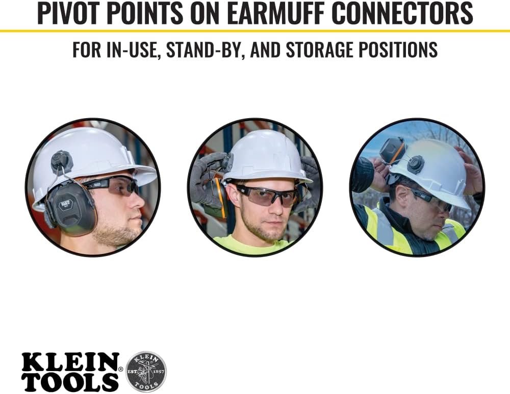 Klein Tools 60532 Ear Muffs with Cap and Safety Helmet Hard Hat Attachment, 26dB NRR for Construction, Manufacturing, Maintenance