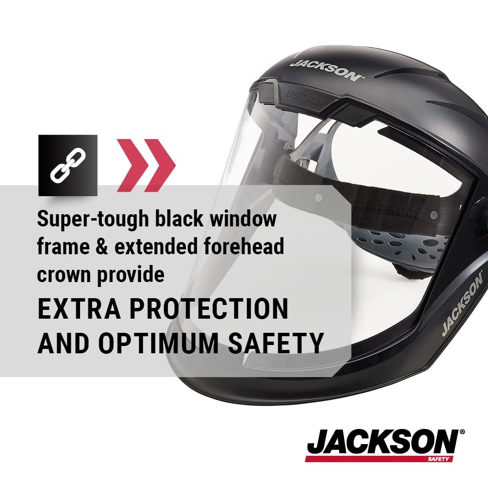Jackson Safety Lightweight MAXVIEW Premium Face Shield - Mask with 370 Speed Dial Ratcheting Headgear, ANSI Z87.1, for Work, Grinding, Cutting - Uncoated - Clear Tint
