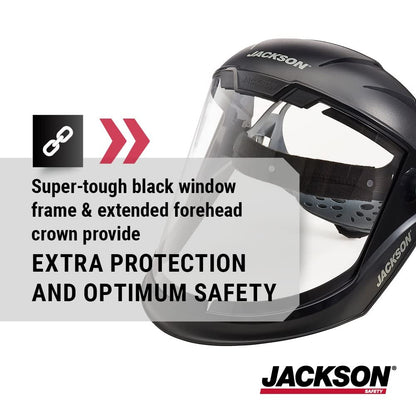 Jackson Safety Lightweight MAXVIEW Premium Face Shield - Mask with 370 Speed Dial Ratcheting Headgear, ANSI Z87.1, for Work, Grinding, Cutting - Uncoated - Clear Tint