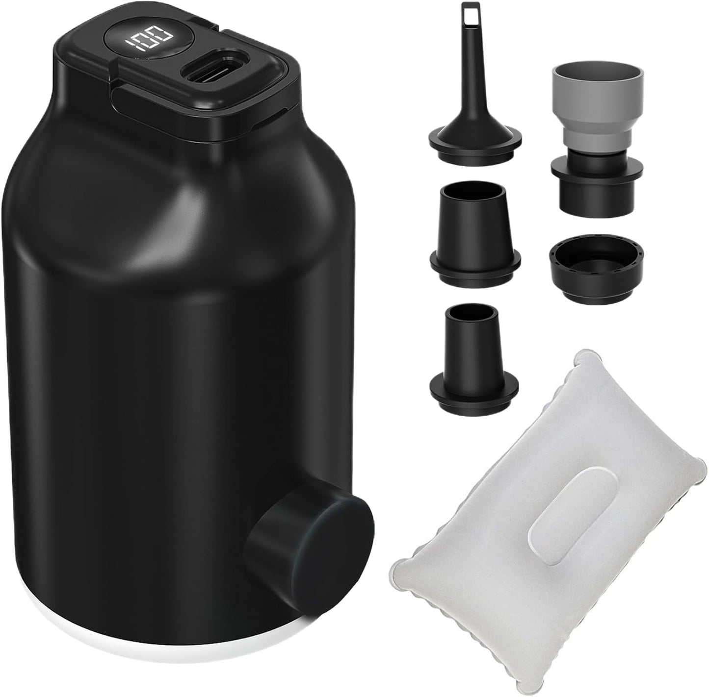 Air Pump, Electric LED Inflator, Portable Five-Nozzle Design, Compact Lightweight Build, Portable Blower for Sleeping Bags, Swimming Gear, Travel, Camping Use, 2.05x3.74 Inches