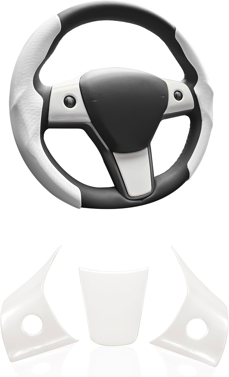Tesla Model 3 Model Y Steering Wheel Covers Wrap Kit, ABS Steering Wheel Decor Plates Gifts for Tesla Owners, 2017-2023-Tesla-Model-3, 2020-2023-Tesla-Model-Y Interior Accessories, White (3 pcs)