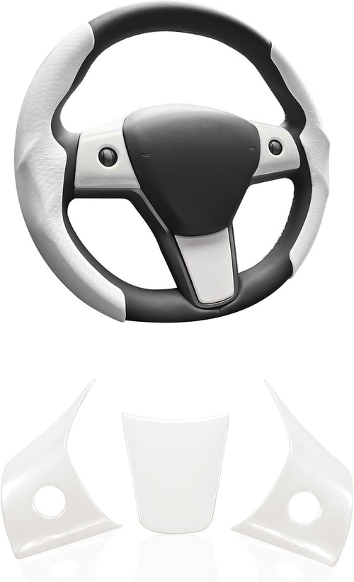Tesla Model 3 Model Y Steering Wheel Covers Wrap Kit, ABS Steering Wheel Decor Plates Gifts for Tesla Owners, 2017-2023-Tesla-Model-3, 2020-2023-Tesla-Model-Y Interior Accessories, White (3 pcs)