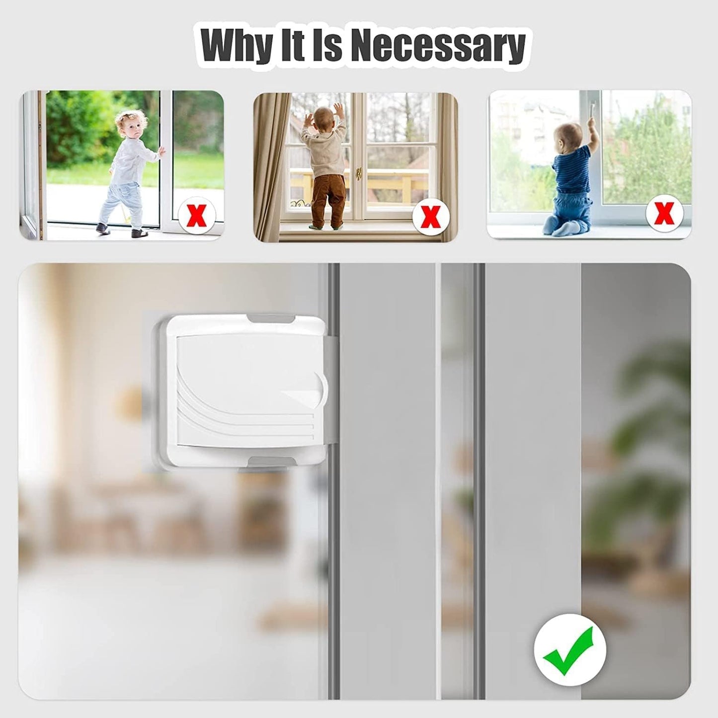 4 Pack Sliding Door Lock - Child Locks for Doors - Sliding Window Safety Lock - Sliding Door Child Lock for Sliding Windows,Sliding Door,Patio Door,Glass Door - No Drilling Tools Needed(Gray)