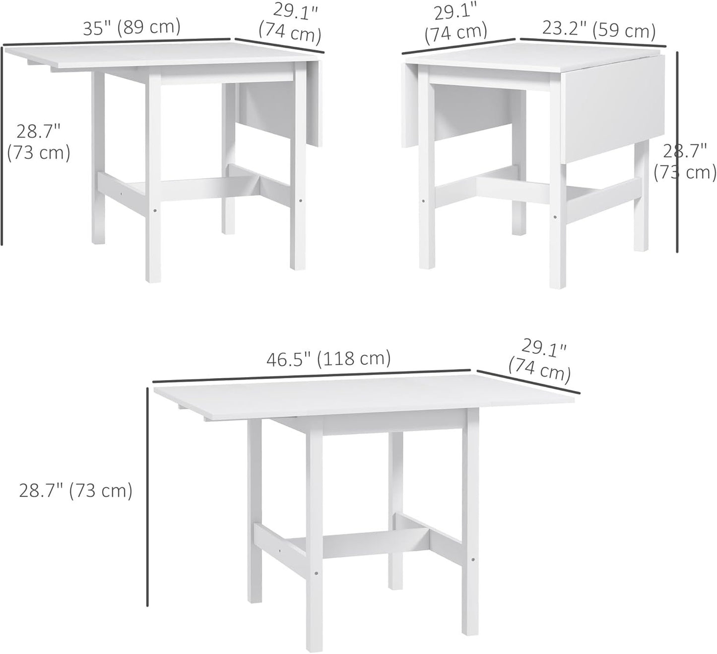 HOMCOM Foldable Solid Wood Dining Table, Drop Leaf Table for Small Spaces, Folding Table for Kitchen, Dining Room, White