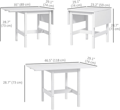 HOMCOM Foldable Solid Wood Dining Table, Drop Leaf Table for Small Spaces, Folding Table for Kitchen, Dining Room, White