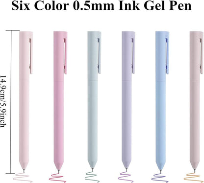 SAHENITEANA 6Pcs Colored Gel Pens, Pastel Ink Colors, Quick Dry Ink Pen Fine Point 0.5mm Smooth Writing for School Supplies Journaling Notetaking Stationery (Morandi)