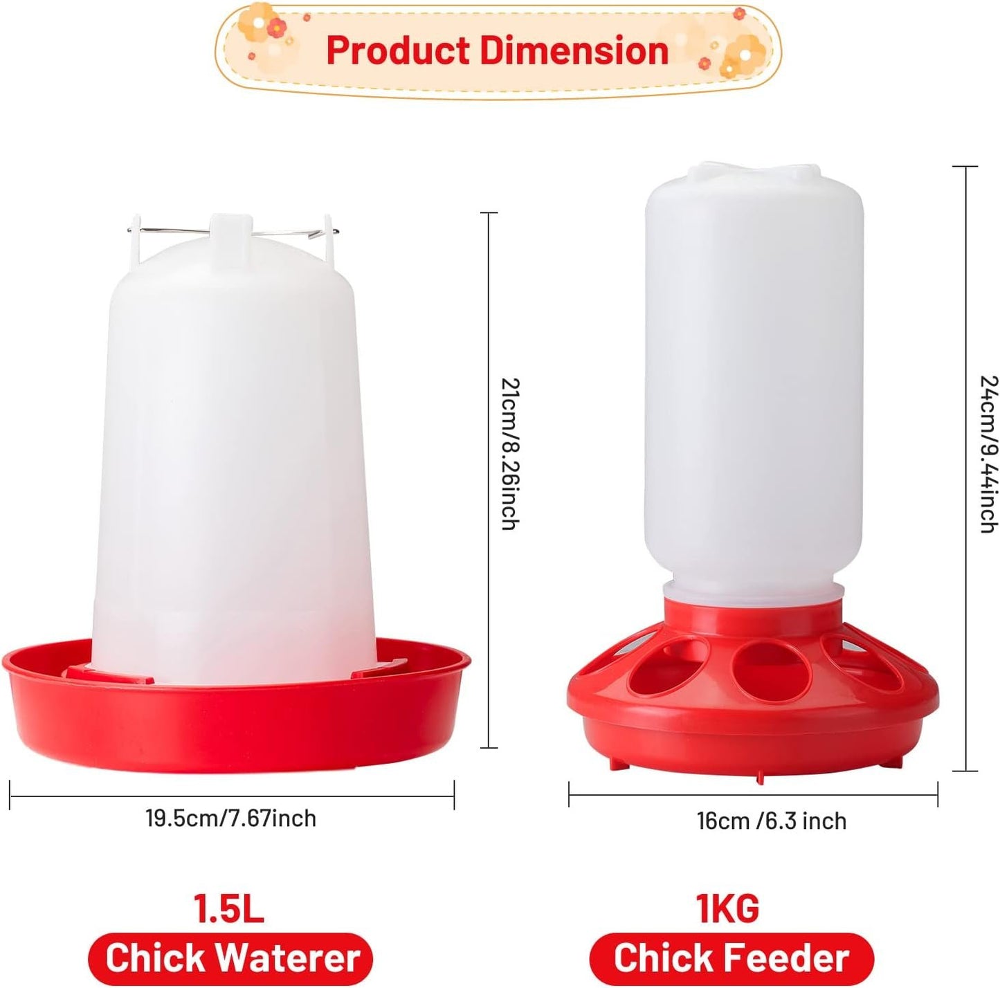 Sykria Chick Feeder and Waterer Kit, Automatic 1.5L Chick Waterer and 1L Chick Feeder for Poultry Farm Chick