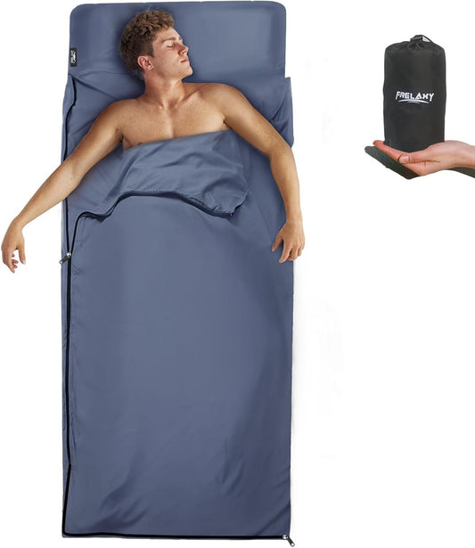 Frelaxy Sleeping Bag Liner, XL Travel Sheet & Camping Sheet for Backpacking, Hotel, Hostels & Traveling, Comfy & Easy Care, Full-Length Zipper/No Zipper, 4 Seasons Warm Cold Weather, Adults & Kids