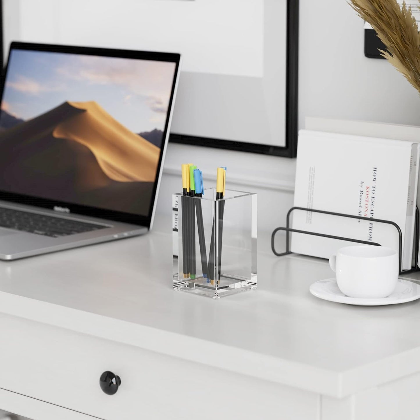 MaxGear Pen Holder 2 Pack Clear Acrylic Pencil Holder for Desk, Pen Cups for Desk Supplies Holders, Acrylic Cup Holder for Toothbrush, Straw, Makeup Brush Holder, School Home Office Desk Accessories