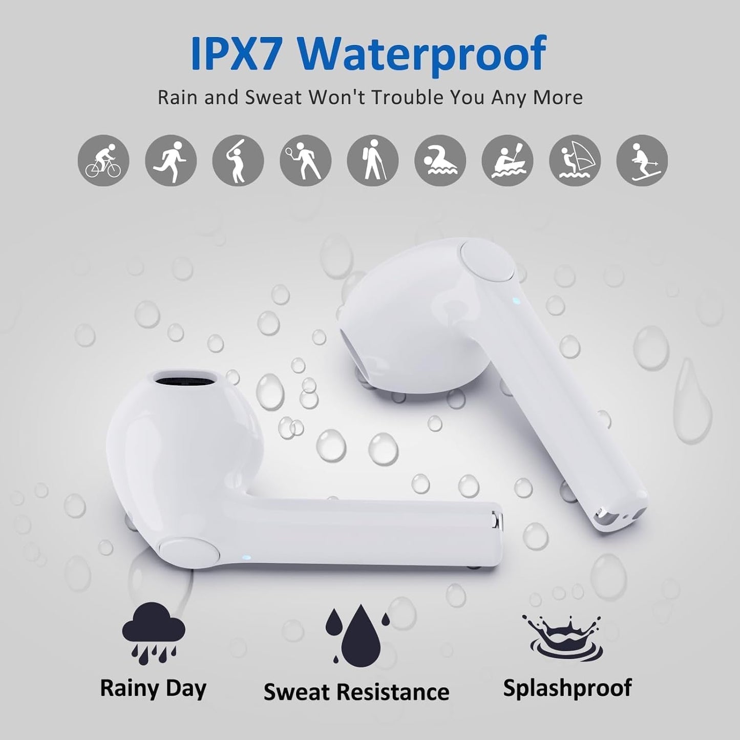 Wireless Earbuds Bluetooth 5.3 Hi Fi Stereo Noise Canceling in - Ear Headphones, Charging Case with Led Power Display, Touch Control, Waterproof,Compatible with Multiple Devices & for Sports