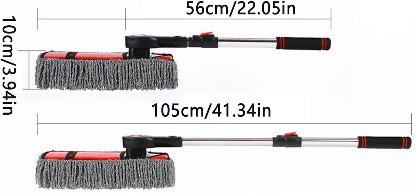 Zqkimzi Car Washing Brush, Windshield Cleaner, 360-Degree Rotation Scrubber Duster Mop with Extendable Handle, Auto Truck RV Window Detailing, Snow Removal Cleaning Tool, 80-105cm