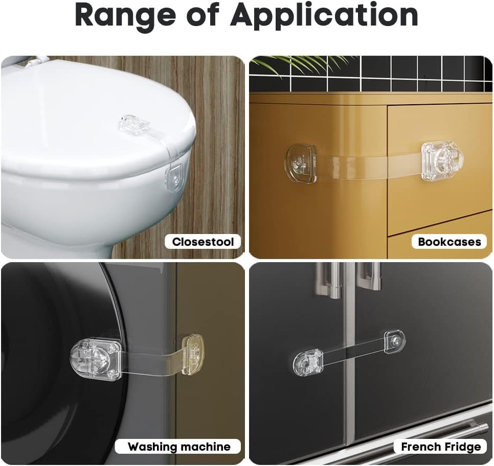 EUDEMON 3 Pack Child Safety Locks, Childproof Strap Locks for Drawers, Fridges, Toilets, Cupboards, Ovens, Cabinets, Multi Use Baby Cabinet Latches, Easy to Install, No Drilling (Transparent)