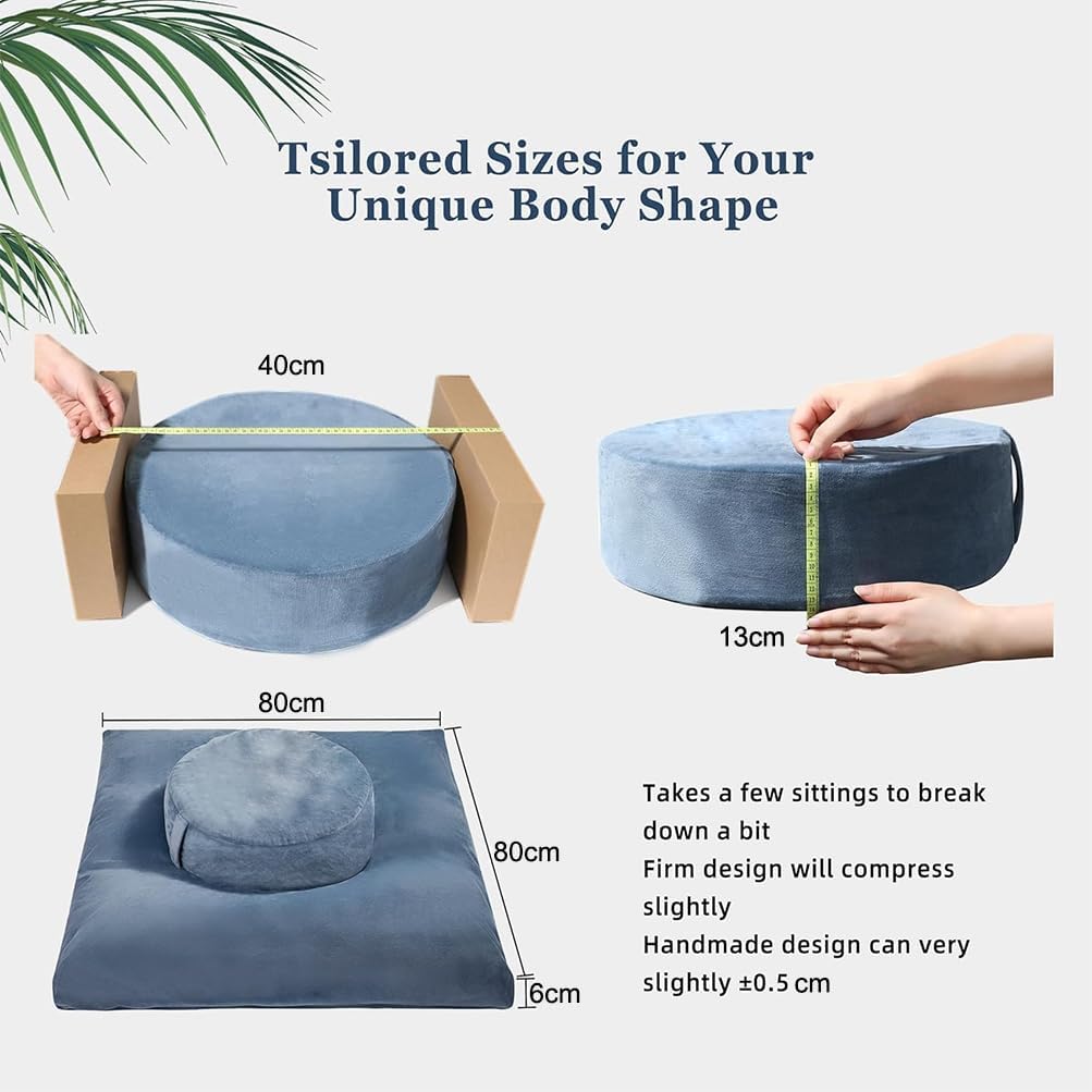 HPAMR zafu and zabuton Meditation Cushion Mat Set Large Zabuton Floor Pillow & Round Zafu Bolster with Washable Natural Cotton Covers, Premium Yoga Buckwheat Fill Bolster Yoga Mat for Perfect Sitting