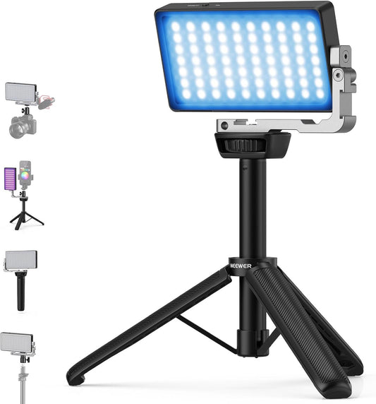 NEEWER 12W RGB Video Light, On Camera LED Panel Key Lighting for Streaming Selfie, 2500K-10000K CRI97+ App/2.4G Control 4300mAh Battery Desk Tripod Stand for Vlogging Video Recording Podcast, SL90