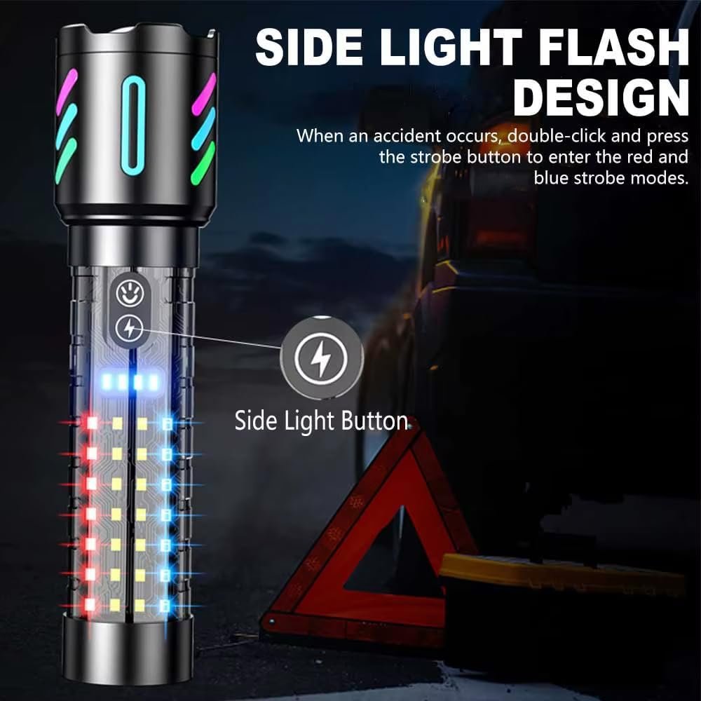 Rechargeable Flashlight,LED Torch Zoom with Power Display,Handheld Torches Waterproof 5 Modes Powerful Tactical Work Lamp for Emergency,Camping (1 Pack)