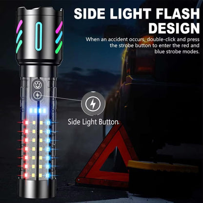 Rechargeable Flashlight,LED Torch Zoom with Power Display,Handheld Torches Waterproof 5 Modes Powerful Tactical Work Lamp for Emergency,Camping (1 Pack)