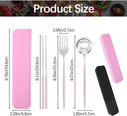 JEPELUS 2Pcs Stainless Steel Utensils Set for Lunch Box, Reusable Cutlery Set with Case for Adult Camping School Picnic Office Work, Potable Travel Cutlery Utensil Mute Dishwasher Safe(Black,Pink)