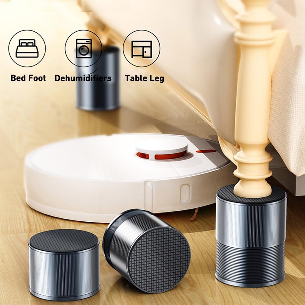Niciksty Set of 4 Adjustable Metal Furniture Feet Height 23-42 mm, Bed Riser, Table Riser, Chair Riser, Sofa Riser, Silver