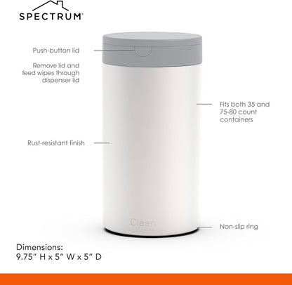 Spectrum Disinfecting Wipes Container with Push Button Lid - Refillable Dispenser for Bathroom, Kitchen, Classroom, Countertop, & Home - Stainless Steel & Rust-Resistant Disinfectant Wipes Holder