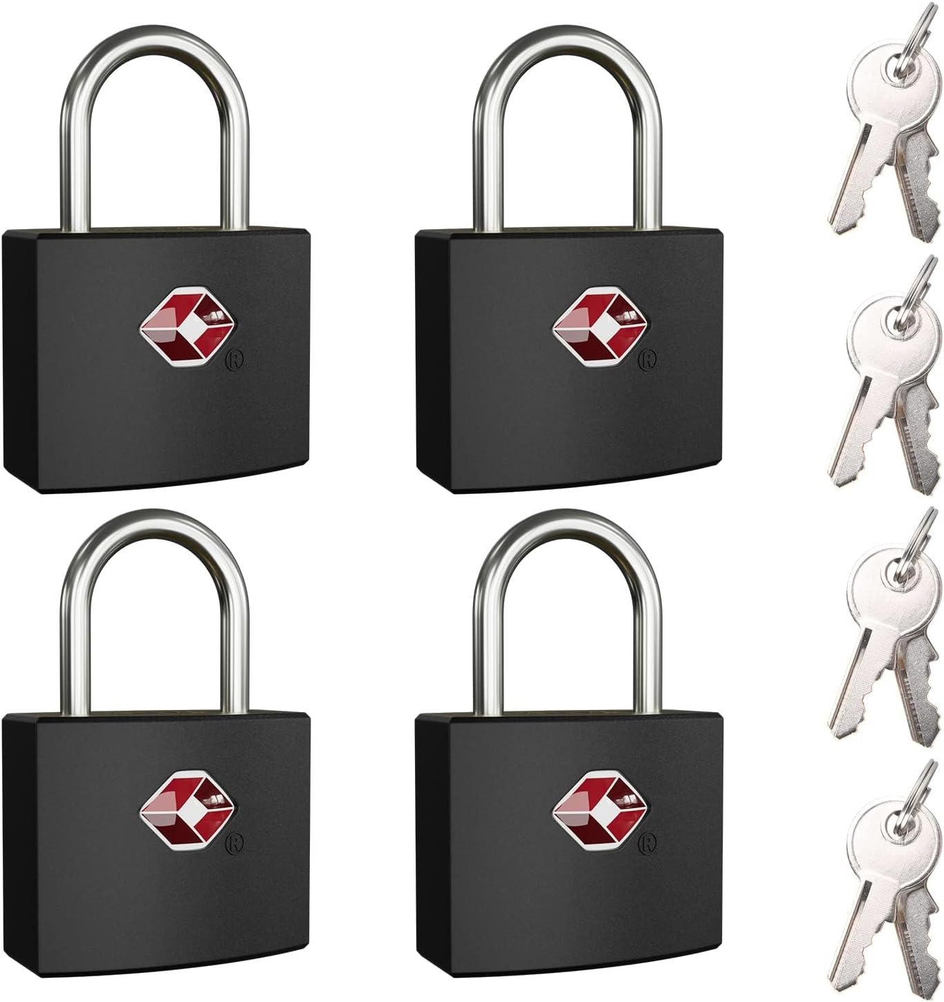 TSA Luggage Locks with Keys, [4 Packs][8 Keys] ZANZER Key Travel Locks, Suitcase Padlock for Luggage, Keyed Luggage Locks Brass for Gym Lockers, Laptop Bags,Travel Suitcases (Black 4-Pack)