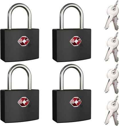 TSA Luggage Locks with Keys, [4 Packs][8 Keys] ZANZER Key Travel Locks, Suitcase Padlock for Luggage, Keyed Luggage Locks Brass for Gym Lockers, Laptop Bags,Travel Suitcases (Black 4-Pack)
