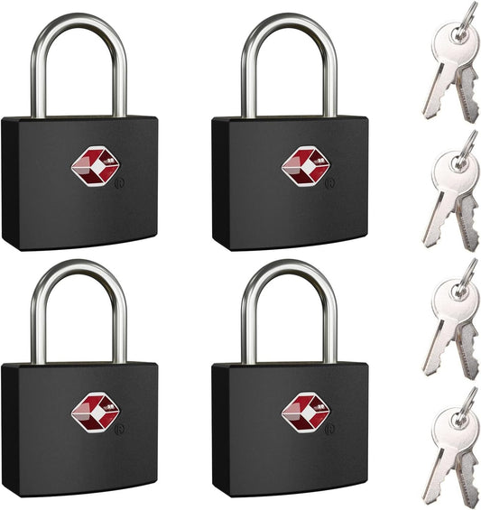 TSA Luggage Locks with Keys, [4 Packs][8 Keys] ZANZER Key Travel Locks, Suitcase Padlock for Luggage, Keyed Luggage Locks Brass for Gym Lockers, Laptop Bags,Travel Suitcases (Black 4-Pack)