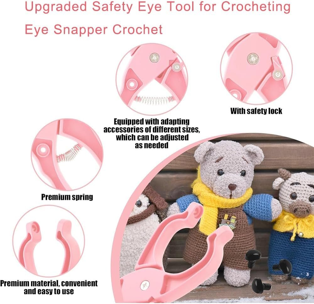 HKYLRAT 1Pcs Upgraded Safety Eye Tool Auxiliary Tool, Safety Eye Snapper Tool Safety Eye Pliers for Amigurumi Eye Snapper Crochet Tool for Stuffed 5-30mm Animal Eyes Doll Making Supplies (Pink)