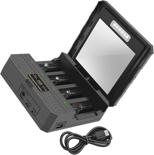 Batteries Chargers USB C Solar Battery Charging Adapter 4 Slot Case Battery Charging Case for 26650/21700/18650/18500/16340