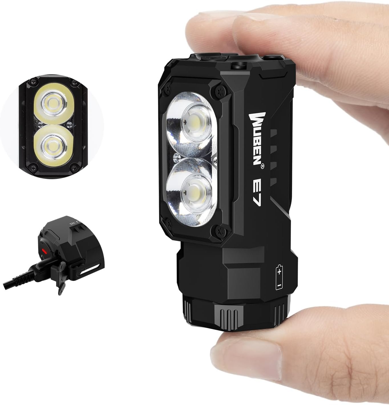 WUBEN E7 1800 Lumen Rechargeable Mini Flashlight with Magnet - Super Bright 6 Modes EDC Flashlight, Type-C Rechargeable LED; IP68 Pocket Flashlight for Headlamp Use, Rescue, Camping
