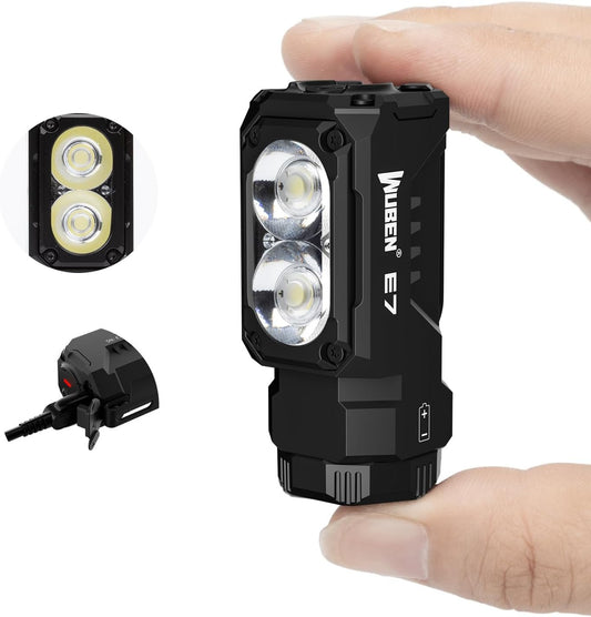 WUBEN E7 1800 Lumen Rechargeable Mini Flashlight with Magnet - Super Bright 6 Modes EDC Flashlight, Type-C Rechargeable LED; IP68 Pocket Flashlight for Headlamp Use, Rescue, Camping