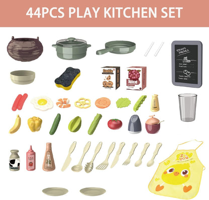 PanKome Kitchen Toy for Kid, Kitchen Playset Pretend Food - Toy Accessories Set w/ Real Sounds & Light, Play Sink, Cooking Stove with Steam, 44 PCS Kitchen Toys for Toddlers Kids, Girls & Boys (Orange)